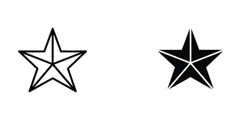 Obraz premium Star vector icon isolated on white. Black and white outline line art and solid glyph silhouette.