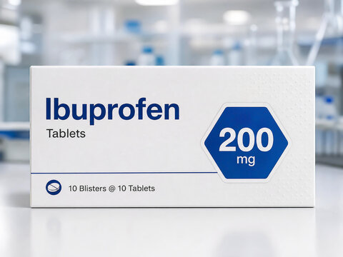 Ibuprofen 200mg pain relief tablets in pharmaceutical packaging