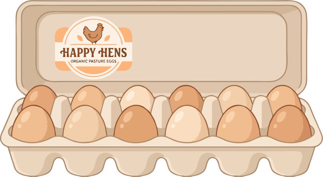 Open Egg Carton with Brown Eggs Isolated in Cartoon Vector Illustration
