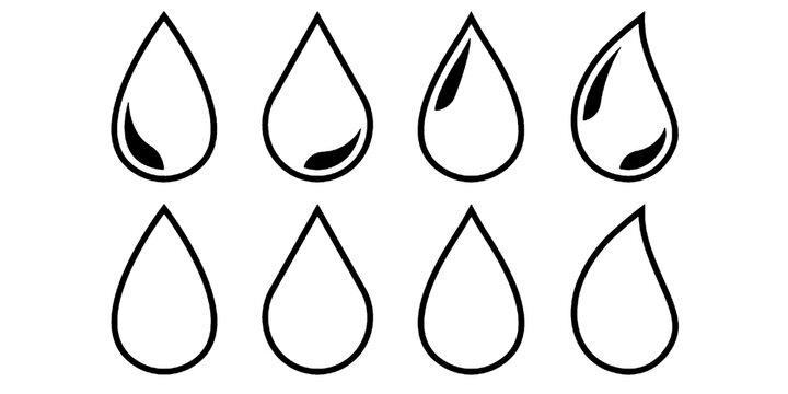 Water Drop Icon Set, Black and Blue Liquid Droplet Vector Transparent Background
