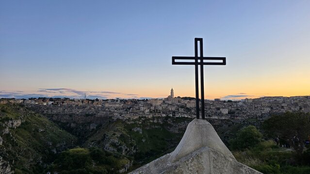 cross on the hill, Matera, church cross, landscaping, Matera caves