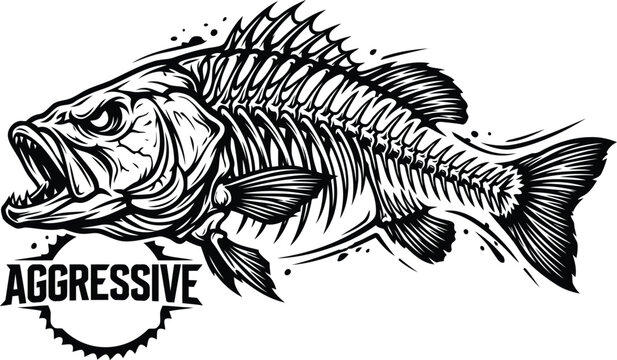 Aggressive fish illustration with bold typography