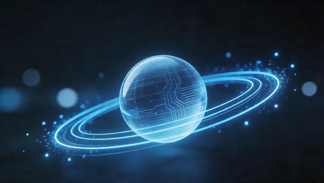 Glowing digital sphere with rings