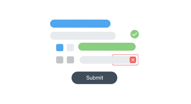 Minimalist UI design for online form with submit button and validation icons