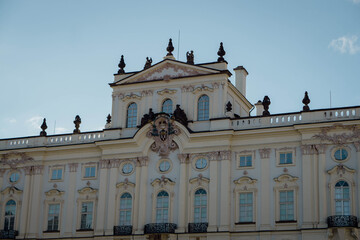 Obraz premium Historic royal castle architecture close up, luxurious white building with decorative details
