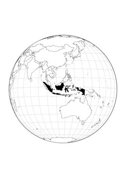 Indonesia Highlighted Orthographic Globe Map 1Bit Monochrome Vector Background A4 Printable Stencil Graphic