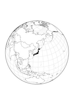 Japan Highlighted Orthographic Globe Map 1Bit Monochrome Vector Background A4 Printable Stencil Graphic