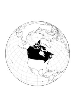 Canada Highlighted Orthographic Globe Map 1Bit Monochrome Vector Background A4 Printable Stencil Graphic