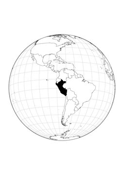 Peru Highlighted Orthographic Globe Map 1Bit Monochrome Vector Background A4 Printable Stencil Graphic