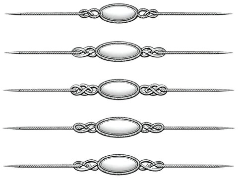 Vintage decorative dividers with celtic knots, set of 5 silver metallic page separators, elegant ornamental borders for wedding invitations and stationery