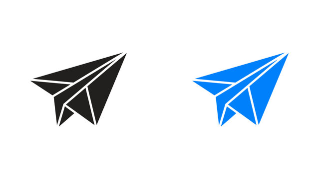 Paper Plane Icons in Black and Blue Colors for Communication and Messaging Symbols Vector Set