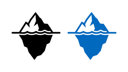 Iceberg Icon Set Showing Tip and Submerged Part Floating in Water, Black and Blue Vector Graphics © Iqbal