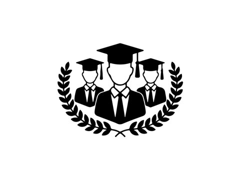Graduates wearing academic caps and gowns with laurel wreath vector illustration