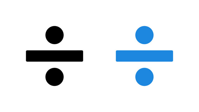 Division sign icons set in black and blue colors for math and education concepts