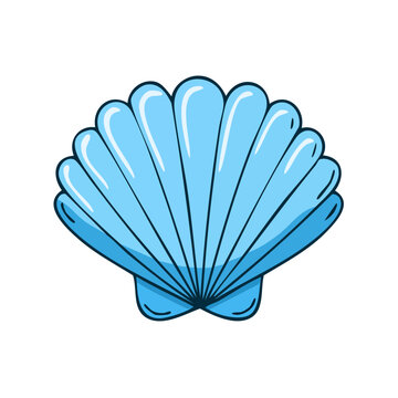 Bright Blue Seashell Clam Shell Illustration Drawing Simple Summer Ocean Life