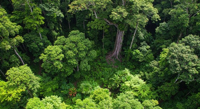 Aerial view of dense forest.