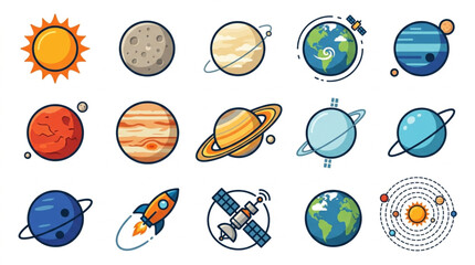 Collection of cartoon planets and space objects. © bro