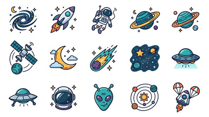 Collection of cartoon space objects and characters. © bro