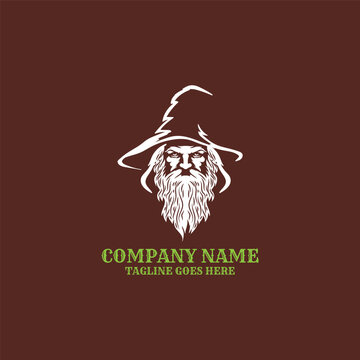Vintage Wizard Sorcerer Head Logo Vector Illustration