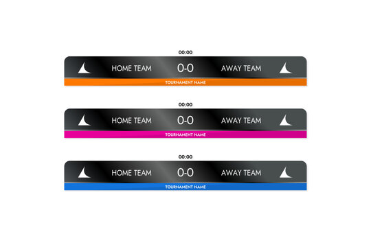 Infographics sports banner of score keeping in different colors for broadcasting team game