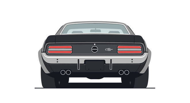 Rear view of a classic American muscle car in a flat design style.