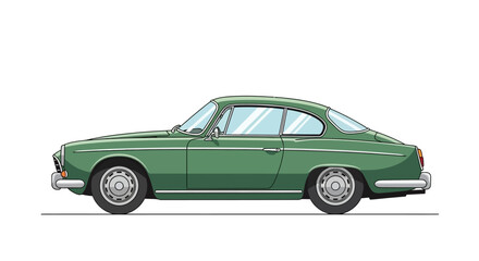 Fototapeta premium Illustration of a classic green vintage sports coupe on a white background.