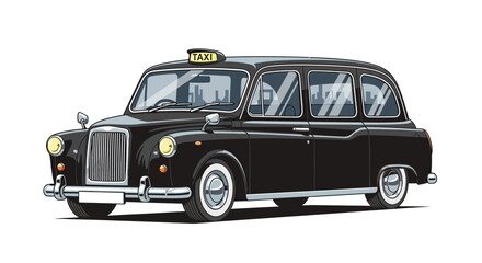 Classic black taxi cab in vintage style, illustration © Queen