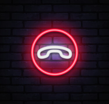 Red neon phone receiver icon in circle. Hotline and customer support symbol for contact, communication, and calling.