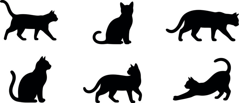 Black cat silhouettes in various poses