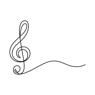 Treble clef line drawing on white background