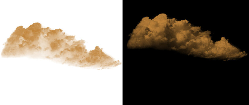 Brown dust cloud explosion isolated on white and black backgrounds, sandy smoke burst texture, desert sand storm debris for compositing