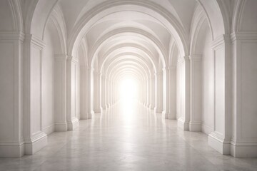 Obraz premium White arched corridor stretching towards a luminous focal point