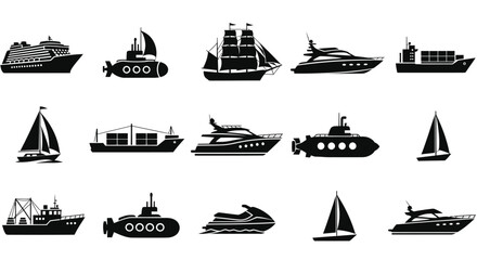 Collection of various boat silhouettes. © Bayu
