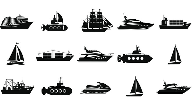 Collection of various boat silhouettes.