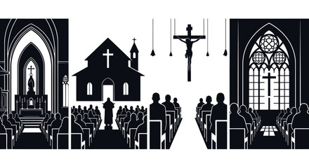 Obraz premium Silhouette of church and cross.