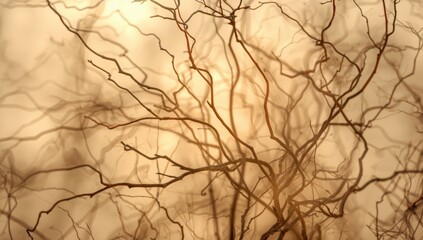 Obraz premium Abstract beige background showing twisted dry branches with a gentle soft light effect