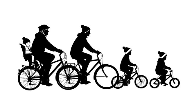 Family Riding Bicycles Together Outdoors.