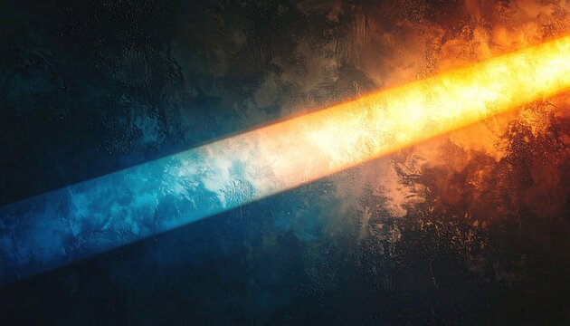 Haz de luz diagonal din&aacute;mico con tonos azules y naranjas en contraste sobre fondo oscuro texturizado