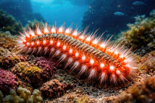 Bright underwater view of a hazardous fireworm covered in sharp spines