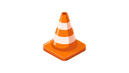 Bright orange traffic safety cone with reflective stripes standing upright Vector © MD
