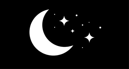 minimalist, crescentmoon, stars, moon, night, celestial, blackbackground, white, astronomy, space, dreamy, icon, lunar, simple, vector, illustration, wallpaper © zpixel