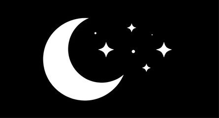 stars, crescentmoon, minimalist, moon, night, celestial, blackbackground, white, astronomy, space, dreamy, icon, lunar, simple, vector, illustration, wallpaper © zpixel