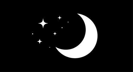 crescentmoon, stars, minimalist, moon, night, celestial, blackbackground, white, astronomy, space, dreamy, icon, lunar, simple, vector, illustration, wallpaper © zpixel
