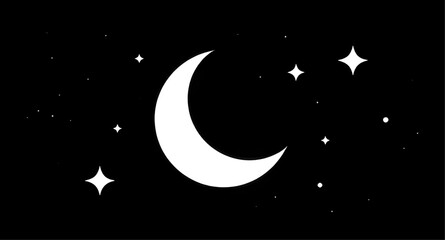 crescentmoon, stars, minimalist, moon, night, celestial, blackbackground, white, astronomy, space, dreamy, icon, lunar, simple, vector, illustration, wallpaper © zpixel