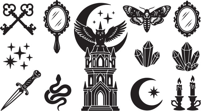 Mysterious Gothic Symbols and Objects Collection Illustration