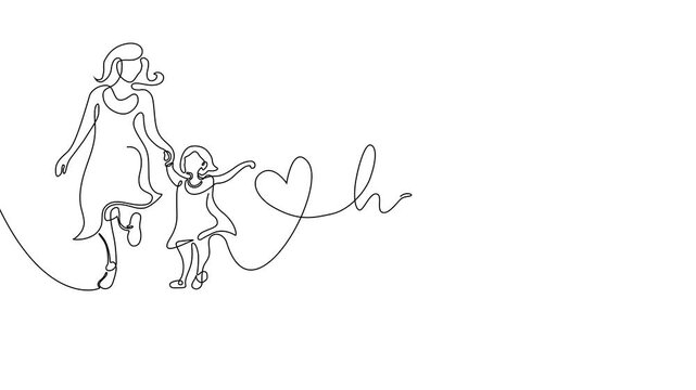 One Line Illustration &ndash; Mother Holding Baby with &ldquo;Happy Mother&rsquo;s Day&rdquo; Message