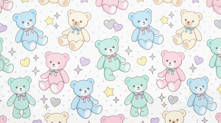 Obraz premium Colorful teddy bears and hearts pattern on white background
