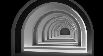 Fototapeta premium Minimalist White Arched Corridor with Deep Shadows and Perspective