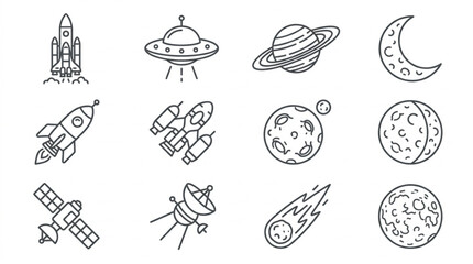 Collection of Hand Drawn Space Icons and Symbols. © Dersa
