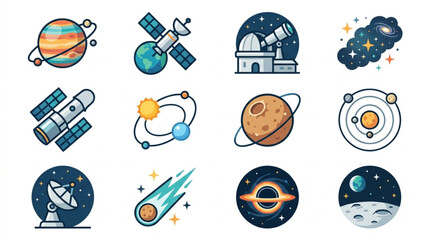 Collection of Space and Astronomy Icons and Illustrations. © Dersa